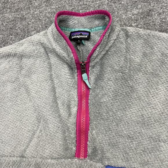 Patagonia Sweater Womens Small Gray Pink Fleece Quarter Zip Pullover Pocket - Picture 3 of 11